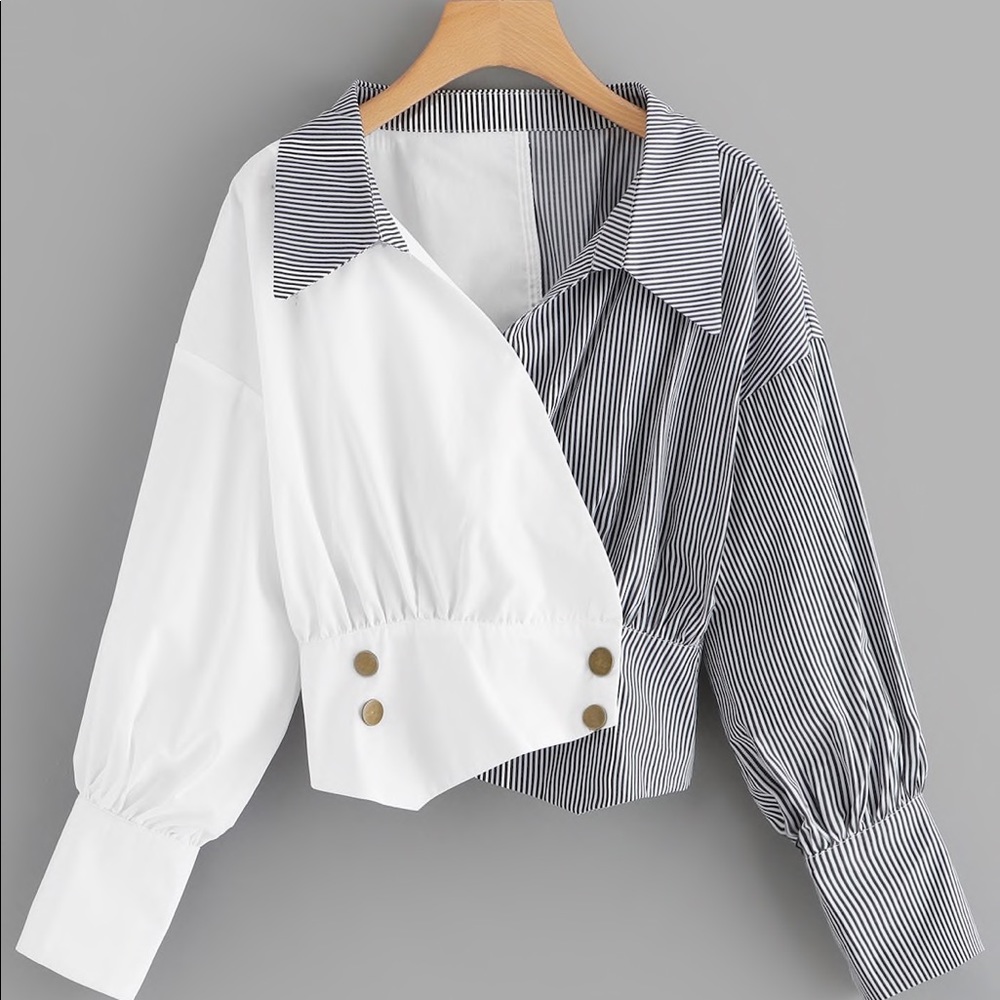 NEW. Stripe button detail blouse